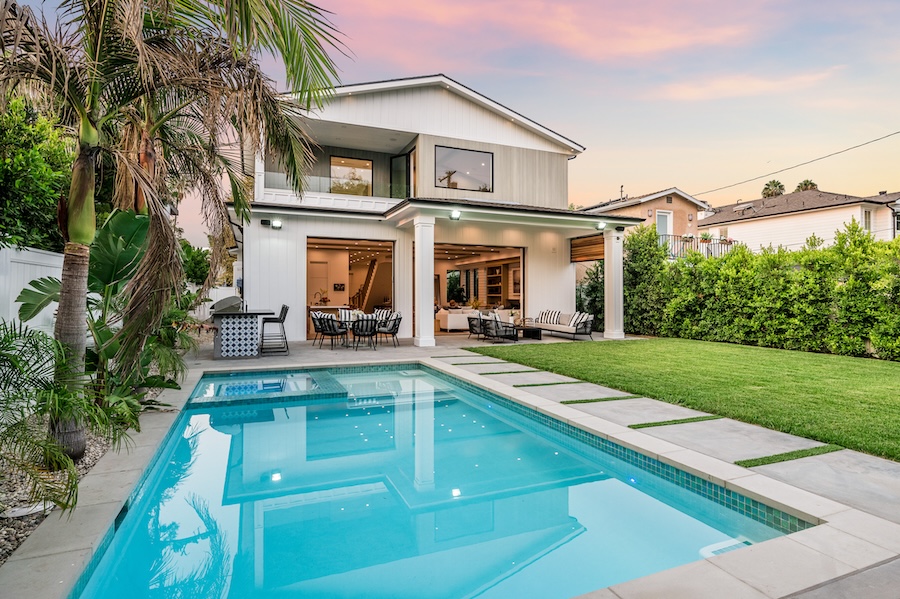 An exterior view of a contemporary new home in Los Angeles.