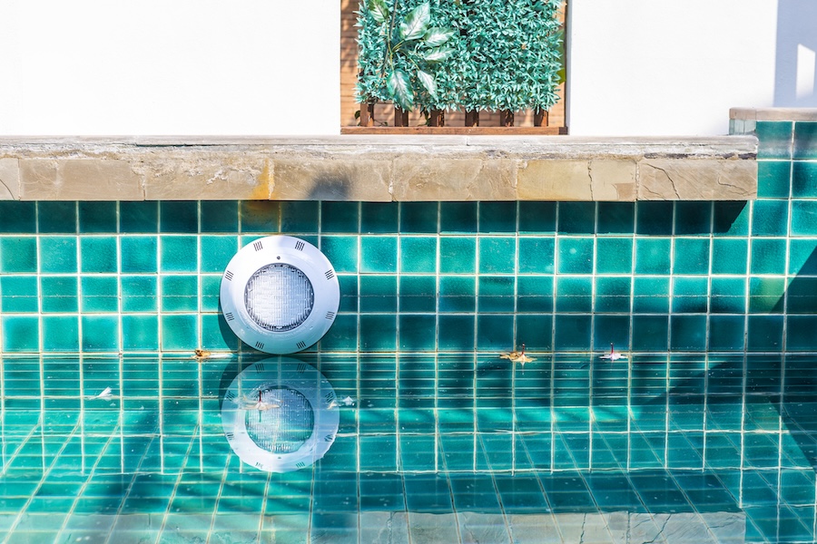 LED swimming pool light on tile wal