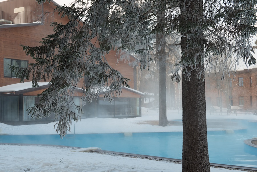 Open-air swimming pool in winter