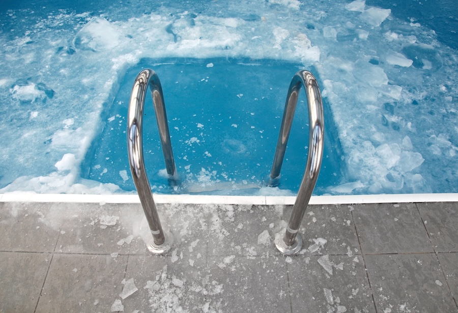 Steps in the frozen blue pool