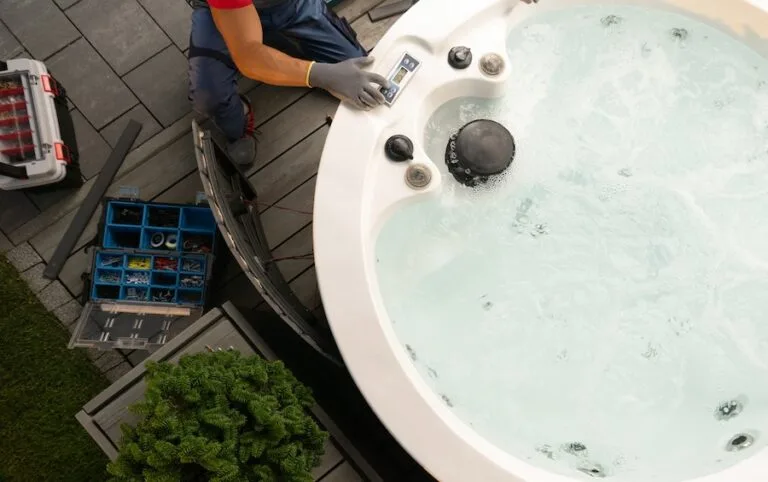 Overhead view of a hot tub being installed